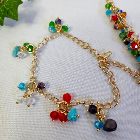 Gold with Natural and Crystal Stones Necklace Bracelet and Earrings Set - Picture 5 of 10